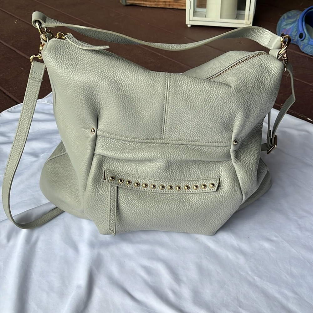 Oversized Pebbled Leather Hobo White Crossbody Handbag /Coquette Purse - Picture 2 of 9